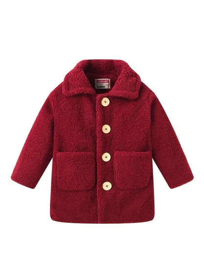 Girls' Cozy Fleece Jacket - Two-Tone Color Block with Plush Lining, Long Sleeves & Button Front, Casual Korean Style Winter Outerwear for Youngsters, Youngsters'S Winter Jacket | Buttonup Front Jacket | Plush Lining Jacket