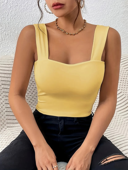 Stretchy Women's Crop Tank Top - Casual Everyday Essential - Soft, Breathable, Sleeveless, Solid Color, Comfortable, Relaxed Fit, Women's Clothing