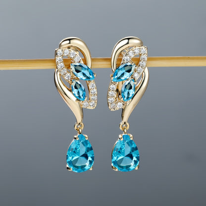 ANGOL Romantic Flower Dangle Earrings for Women - Golden-Tone Floral Design with Red & Clear Synthetic Gemstones, Elegant Party & Everyday Jewelry Gifts