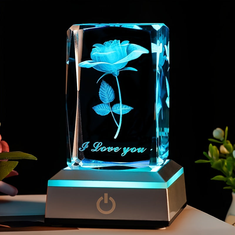 1pc 3D Rose Crystal LED Color Lamp, Unique Anniversary Gift for Mother's Day, Birthday, Girlfriend, Wife, Mother, Friendship Love Commemoration