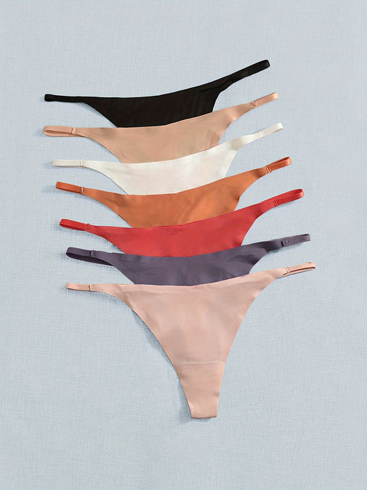 [Comfortable Panties] 7 Pcs Comfortable & Breathable Women's Thin Thong Panties | Seamless Low Waist Underwear & Lingerie