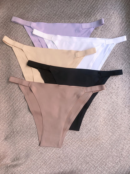 5 Pcs Seamless Women's Bikini Panties - Comfortable, Soft, Breathable, Low-Rise, Stretchy for Casual to Yoga Fitness Wear