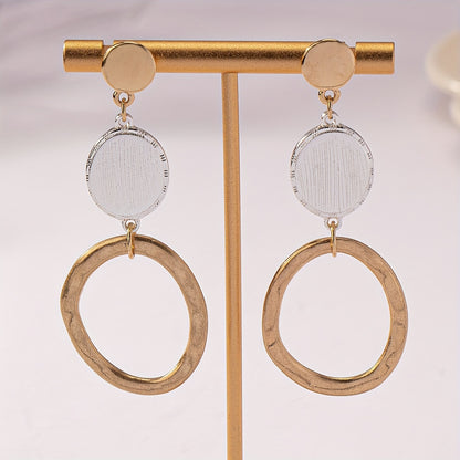 Hollow Circle Pendant Elegant Dangle Earrings Zinc Alloy Silver Plated Jewelry Exquisite Female Gift
