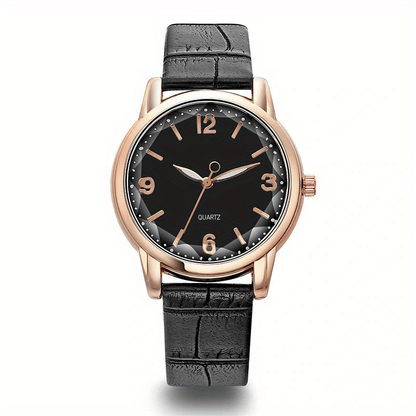 Elegant Women's Quartz Watch - Genuine Leather Strap, Water-Resistant, Versatile for All Occasions