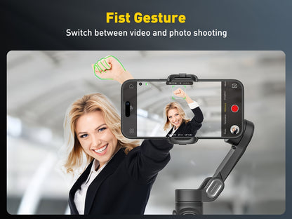 Smart X Pro 3-Axis Foldable Smartphone Gimbal Stabilizer - LED Light, Video Recording, Vlogging Kit for iPhone 15/14/13 Pro Max - Compact, Portable, and Easy to Use