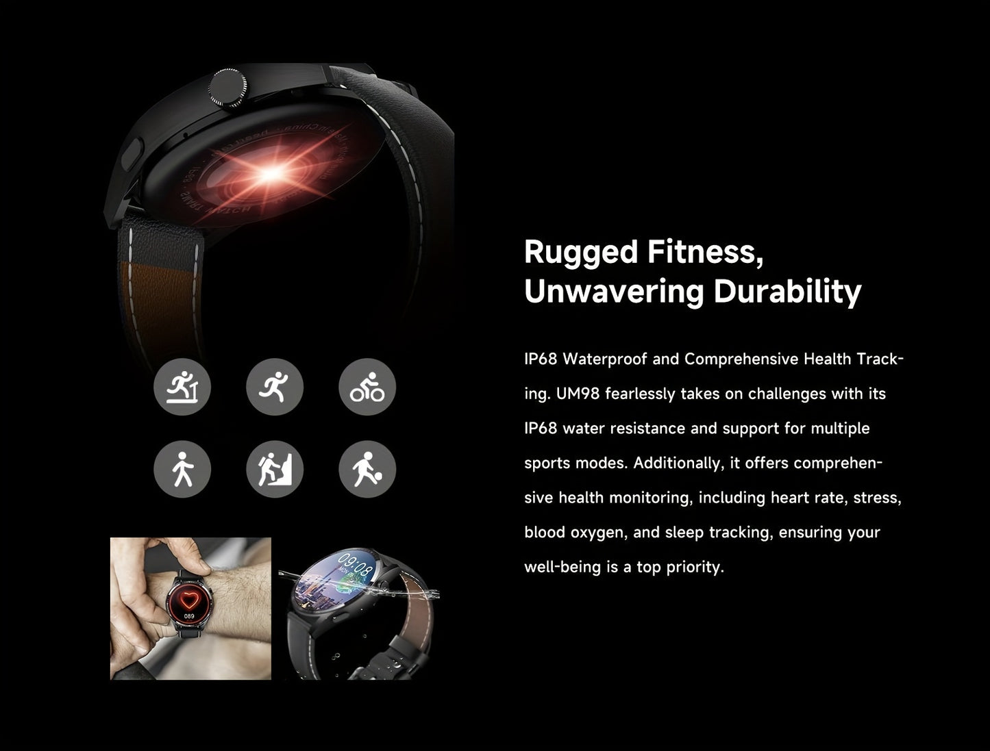 Aigo Smart Watch UM98 - 1.45" Full Touch Screen, Compatible With Android And IOS Devices, Waterproof Fitness Tracker Wearable With Sleep Monitor/Calorie Tracker/Pedometer/Distance Tracker/Magnetic Charging Watch Smartphone