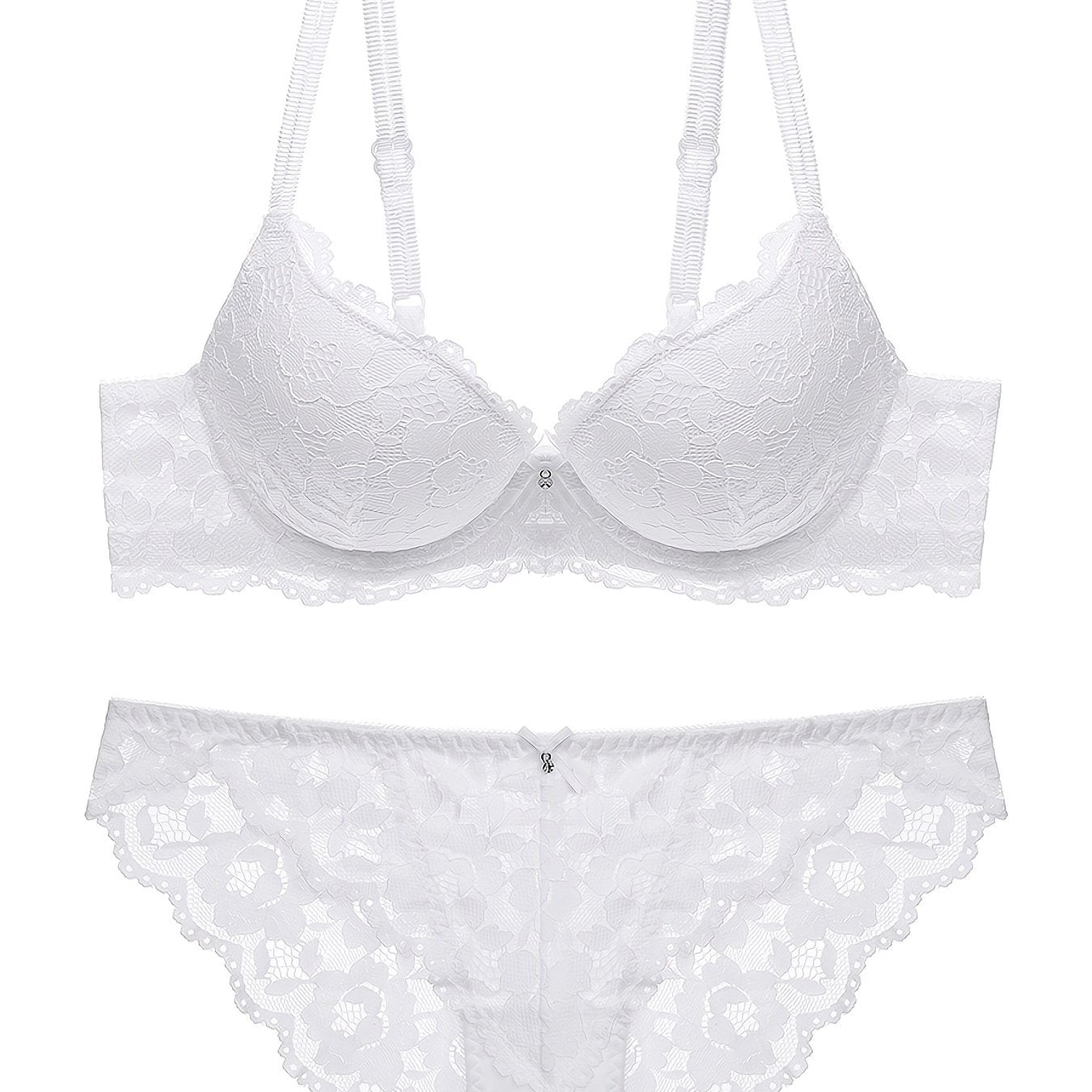 Romantic Lace Embroidery Lingerie Set - Soft & Breathable Push-Up Bra with Sheer Panty - Perfect Seductive Valentines Gift for Her - Womens Comfortable Intimate Wear