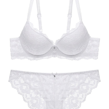 Romantic Lace Embroidery Lingerie Set - Soft & Breathable Push-Up Bra with Sheer Panty - Perfect Seductive Valentines Gift for Her - Womens Comfortable Intimate Wear