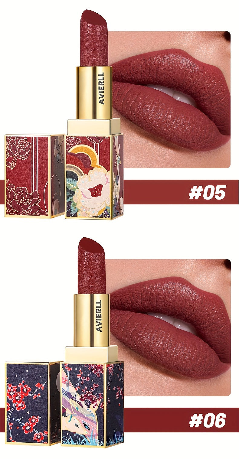 Enchanting Luxurious Matte Velvet Lip Collection - Hydrating, Long-Lasting, Seamless Finish - A Fashionable Chinese Traditional Printed Gift for Women, Perfect for Valentines Day & Lunar New Year Celebrations