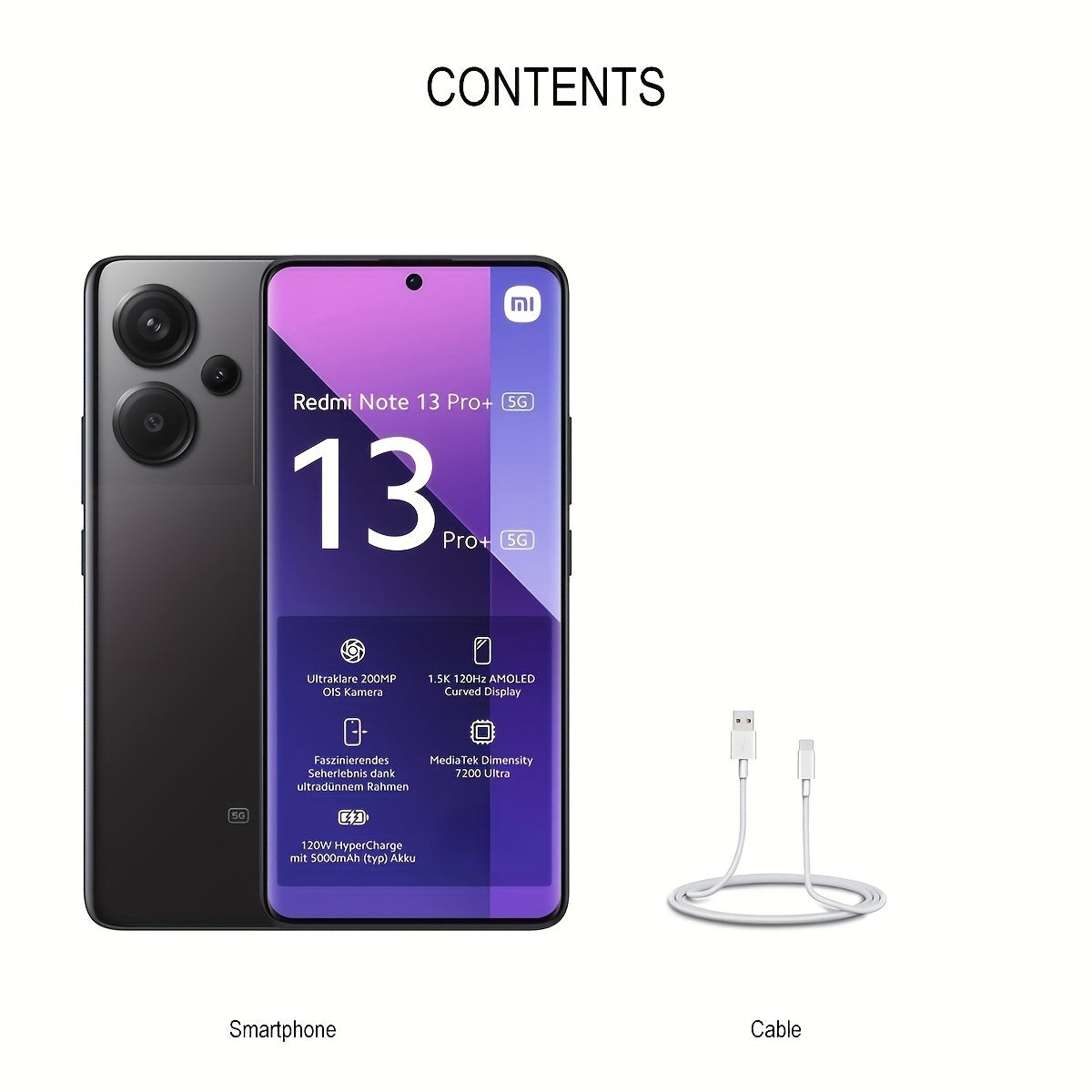 Xiaomi Redmi Note 13 Pro Plus 5G 12G+512G 6.67'' Screen, Unlocked Smartphone, 5000 MAh Battery, 256GB ROM Memory, 8GB RAM, Android 13, MediaTek Dimensity 7200, 4nm Engraved, 8-Cores Up To 2.8GHz