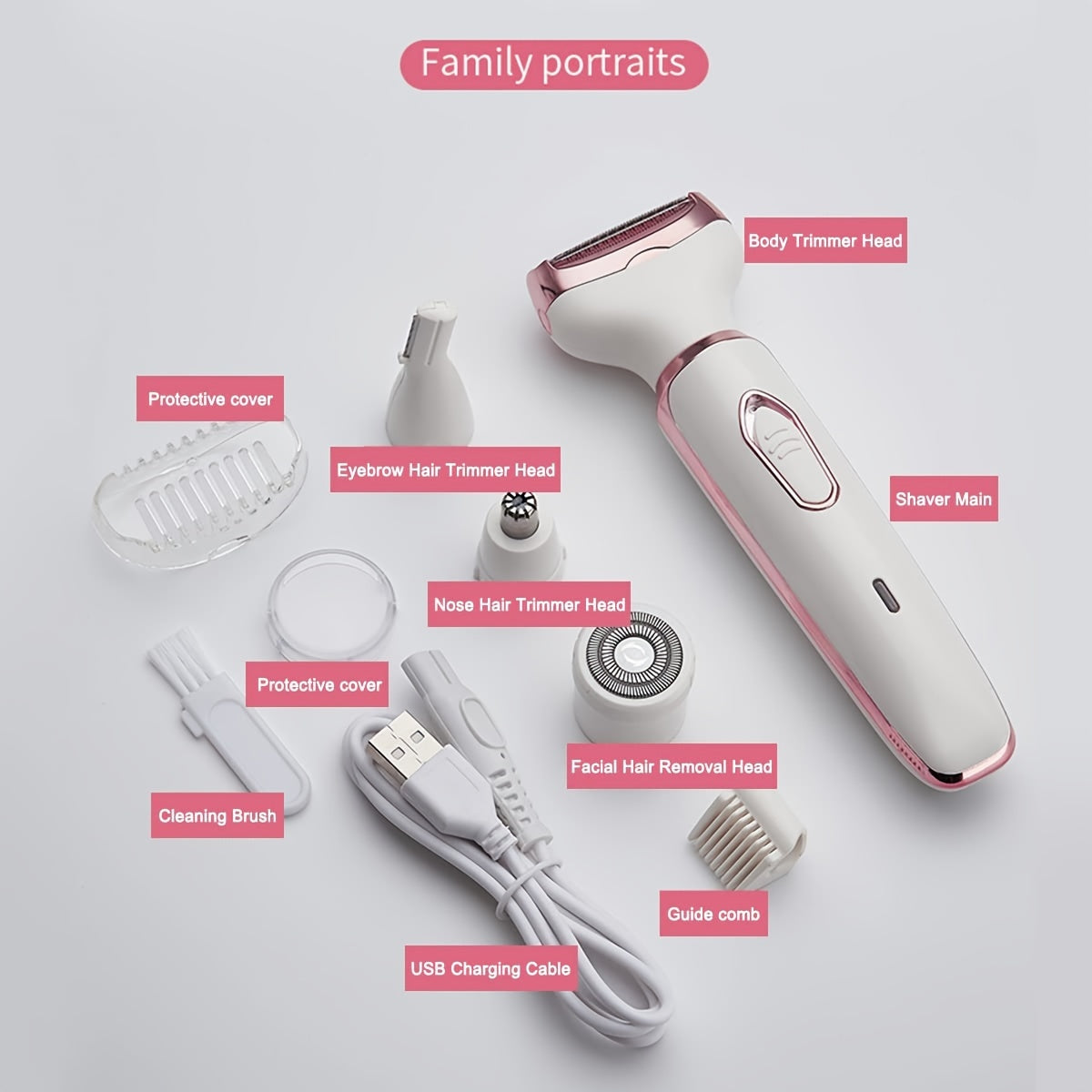 SmoothGlide Womens Electric Shaving Kit - 4-in-1 Cordless Hair Remover for Face, Legs, Underarms & Bikini Area, Wet/Dry Use with Quick-Charge Micro USB, Portable & Perfect for Sensitive Skin, A Luxurious Holiday Gift