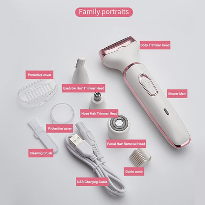 SmoothGlide Womens Electric Shaving Kit - 4-in-1 Cordless Hair Remover for Face, Legs, Underarms & Bikini Area, Wet/Dry Use with Quick-Charge Micro USB, Portable & Perfect for Sensitive Skin, A Luxurious Holiday Gift