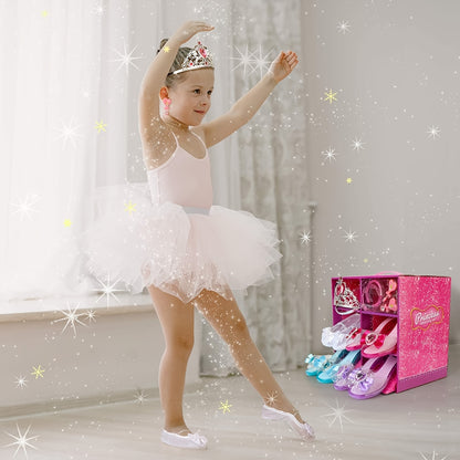 Princess Playtime Shoe Set 4-Pair - Complete Dress-Up Kit with Tiara, Jewelry & Accessories - Ideal Birthday Gift for Girls 3-6