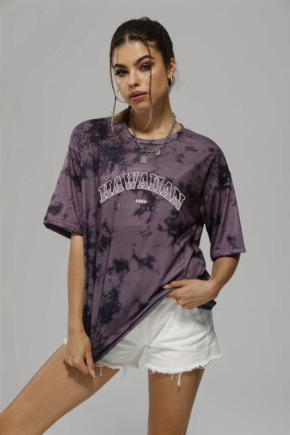 Women's Tie Dye Letter Graphic Tee, Casual Loose Sports Crew Neck T-shirt, Women's Tops