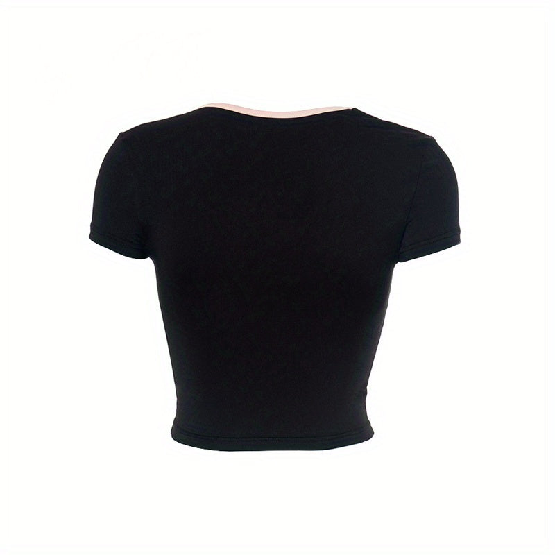 Sexy Bow Tie Cropped T-Shirt - Short Sleeve, Slim Fit, Coquette Y2K Style, Women's Clothing for Fashionistas - Perfect for Date Nights, Casual Outings, and Summer Events