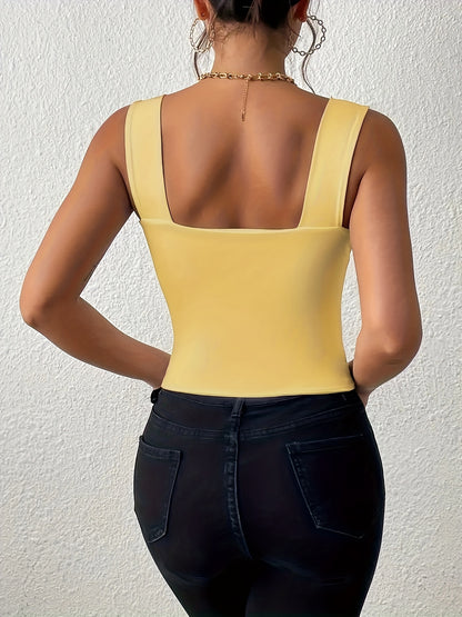 Stretchy Women's Crop Tank Top - Casual Everyday Essential - Soft, Breathable, Sleeveless, Solid Color, Comfortable, Relaxed Fit, Women's Clothing