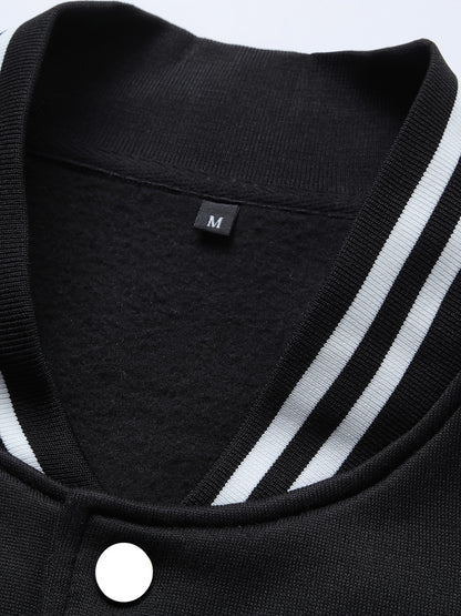 Men's Anime Portrait Embroidered Varsity Jacket - Casual Color Block Button Up for Spring and Fall Baseball and School