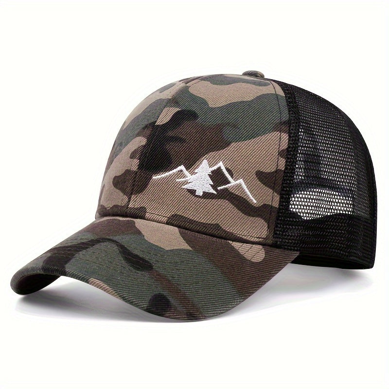 [Breathable Mesh Trucker Hat Outdoor] Trendy Embroidered Trucker Hat, Breathable Mesh Baseball Cap for Outdoor & Skateboarding, Business Business Style