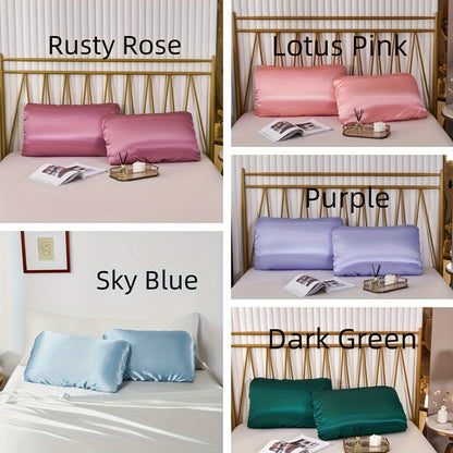 [Soft Satin Pillowcase] 2pcs Soft Breathable Satin Pillowcase | With Elastic Cord - Perfect For A Comfortable Sleep In Your Bedroom