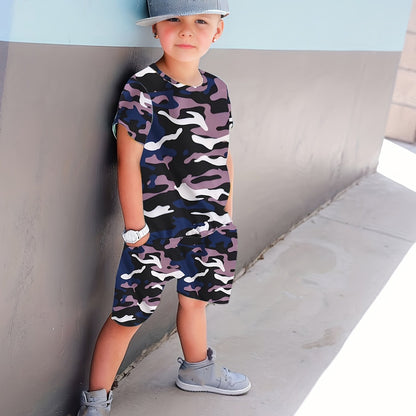Boys Fashionable Camouflage Two-piece Set - Lightweight T-shirt & Shorts for Summer Playtime - Trendy & Comfortable Everyday Wear