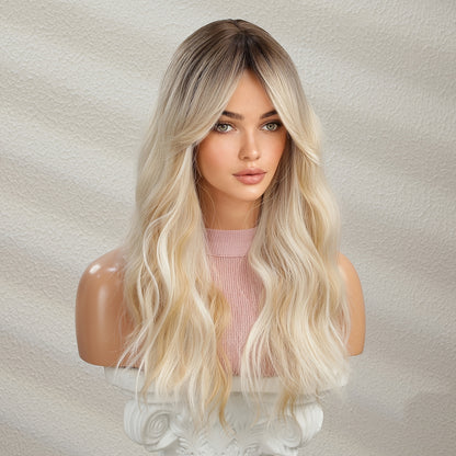 Long Ombre Blonde Hair Wig Natural Looking Layered Wavy Wigs For Women Heat Resistant Hair Wig Cosplay Party Synthetic Wig