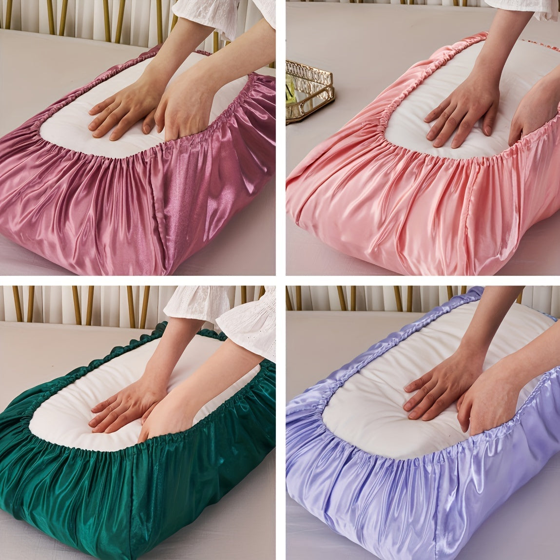 [Soft Satin Pillowcase] 2pcs Soft Breathable Satin Pillowcase | With Elastic Cord - Perfect For A Comfortable Sleep In Your Bedroom