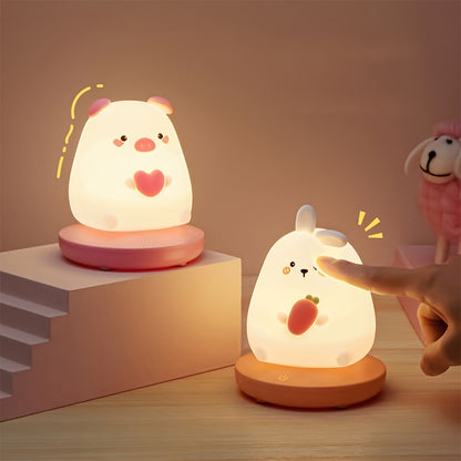 1piece Cute Piggy Tiger Rabbit Panda Shape Usb Silicone Children Sleep Night Light Rechargeable Bedroom Bedside Atmosphere Light Gift for Student Boys and Girls