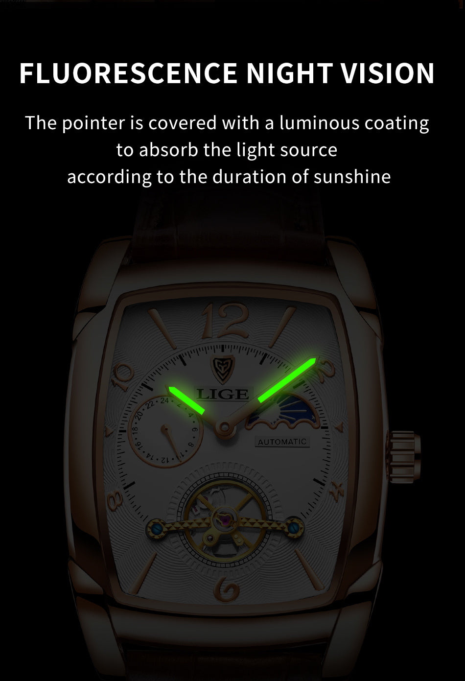 LIGE 2023 Vintage-Inspired Mechanical Men's Watch – Waterproof, Rectangular Leather Timepiece, Perfect Gift