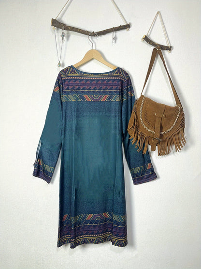 Aztec Print Ethnic Split Sleeve Dress, Boho Vintage V Neck Mini Dress, Women's Clothing