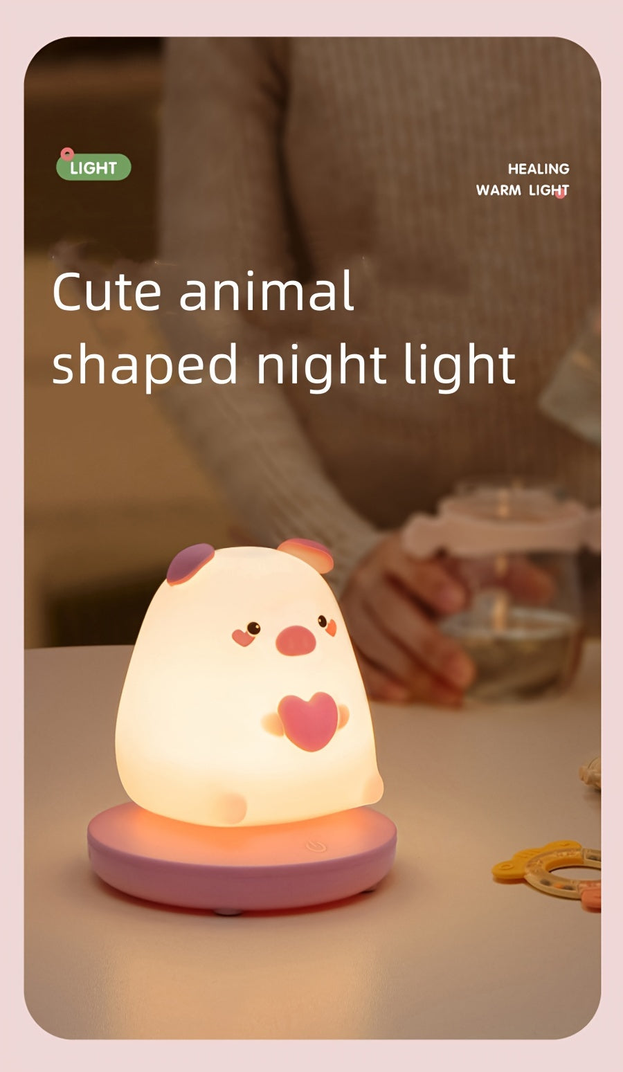1piece Cute Piggy Tiger Rabbit Panda Shape Usb Silicone Children Sleep Night Light Rechargeable Bedroom Bedside Atmosphere Light Gift for Student Boys and Girls