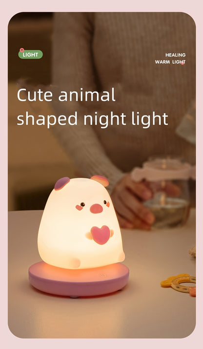 1piece Cute Piggy Tiger Rabbit Panda Shape Usb Silicone Children Sleep Night Light Rechargeable Bedroom Bedside Atmosphere Light Gift for Student Boys and Girls
