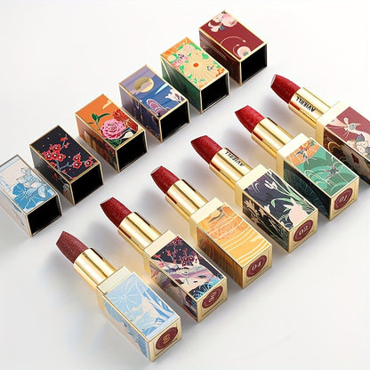 Enchanting Luxurious Matte Velvet Lip Collection - Hydrating, Long-Lasting, Seamless Finish - A Fashionable Chinese Traditional Printed Gift for Women, Perfect for Valentines Day & Lunar New Year Celebrations