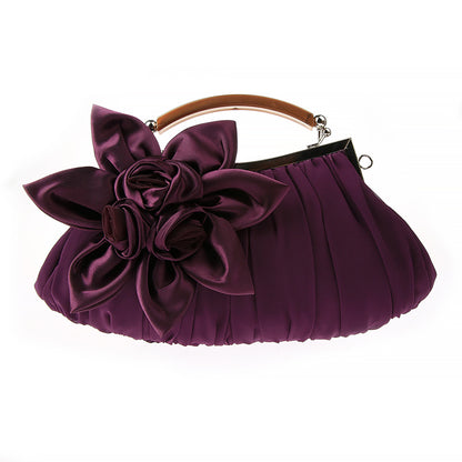 Floral Decor Clutch Bag, Elegant Ruched Detail Handbag, Women's Trendy Chain Shoulder Bag For Party