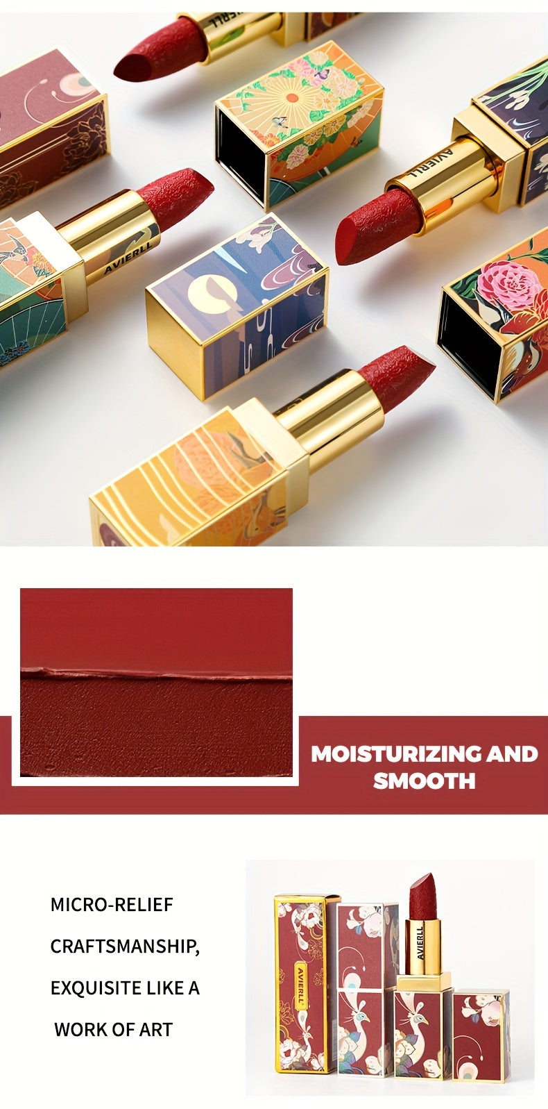 Enchanting Luxurious Matte Velvet Lip Collection - Hydrating, Long-Lasting, Seamless Finish - A Fashionable Chinese Traditional Printed Gift for Women, Perfect for Valentines Day & Lunar New Year Celebrations