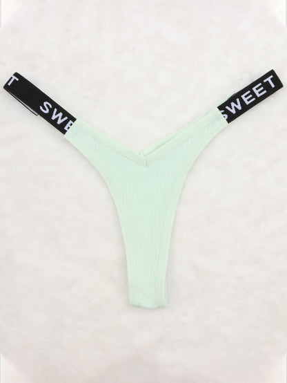 thong panties - Letter Print Tape Thong Panties - Comfort & Breathable Ribbed - Unleash Your Inner Confidence