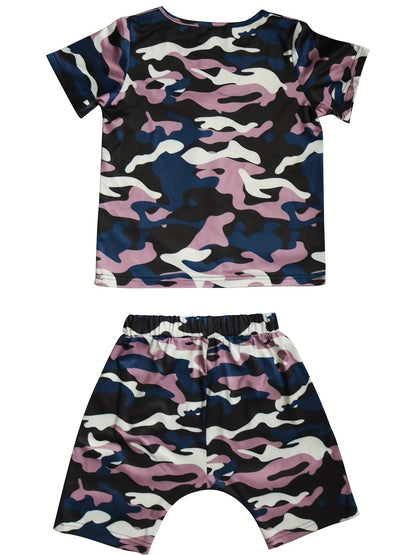 Boys Fashionable Camouflage Two-piece Set - Lightweight T-shirt & Shorts for Summer Playtime - Trendy & Comfortable Everyday Wear