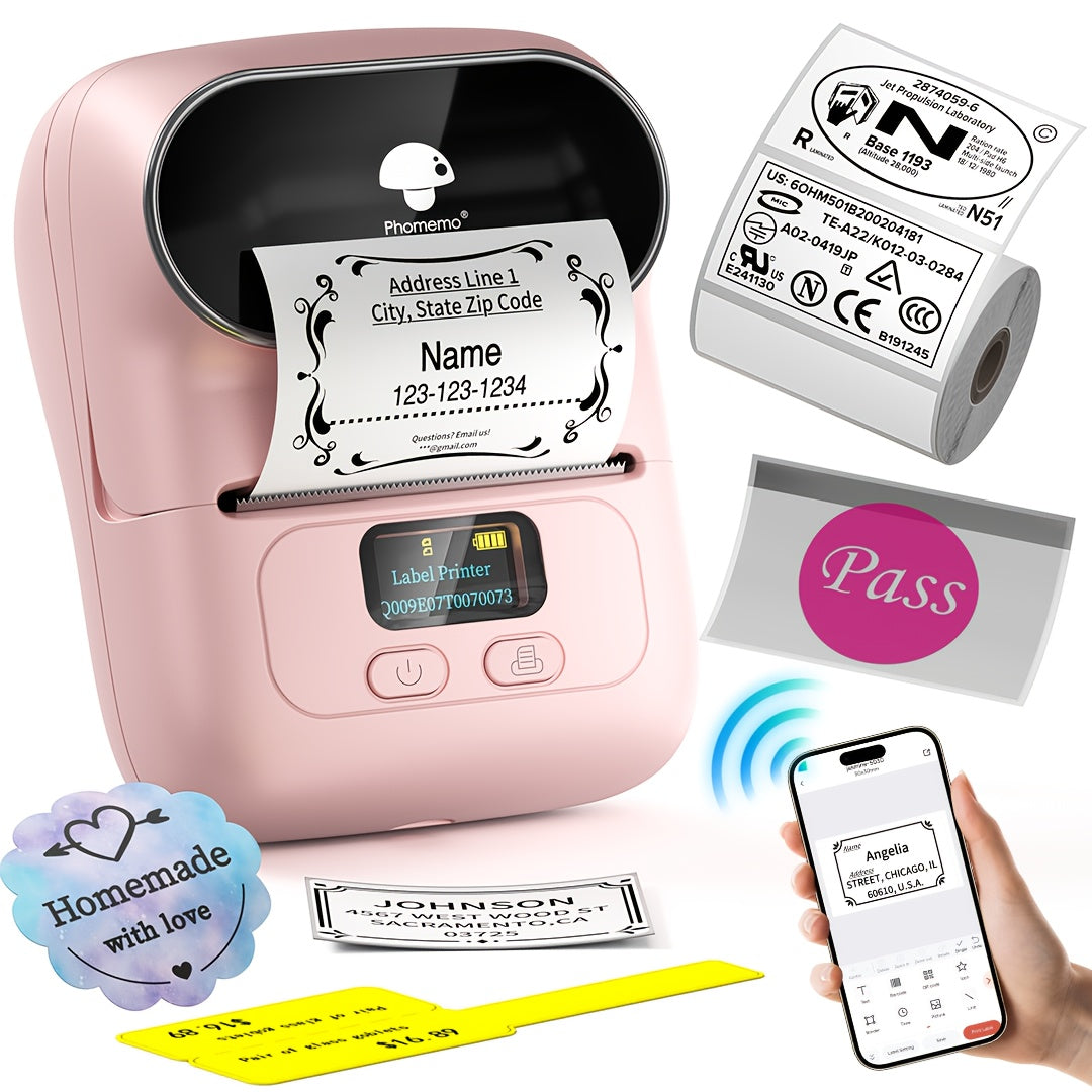 [Wireless | Portable] Phomemo Portable Wireless Thermal Label Printer M110 | Compact Wireless Barcode & Sticker Maker for Office, Retail, Jewelry Labels | Compatible with iOS & Android, Includes 1 Roll of 40×30mm Labels, Rec