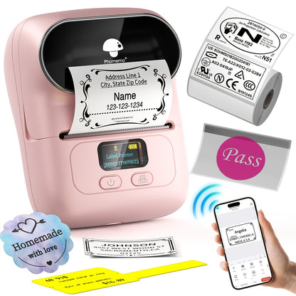 [Wireless | Portable] Phomemo Portable Wireless Thermal Label Printer M110 | Compact Wireless Barcode & Sticker Maker for Office, Retail, Jewelry Labels | Compatible with iOS & Android, Includes 1 Roll of 40×30mm Labels, Rec