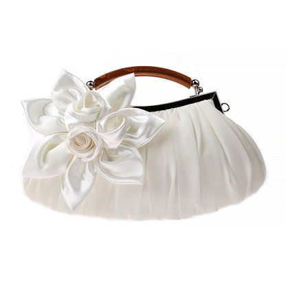 Floral Decor Clutch Bag, Elegant Ruched Detail Handbag, Women's Trendy Chain Shoulder Bag For Party