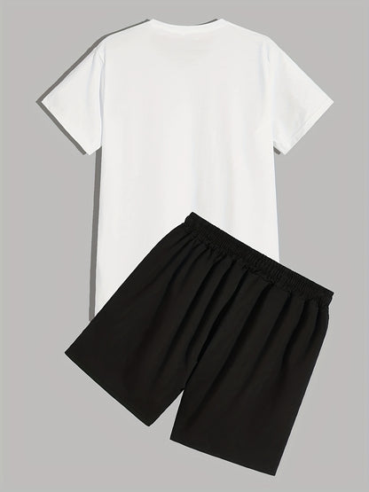Urban Area, Men's 2pcs, Short Sleeve Round Neck T-Shirt And Drawstring Shorts Set