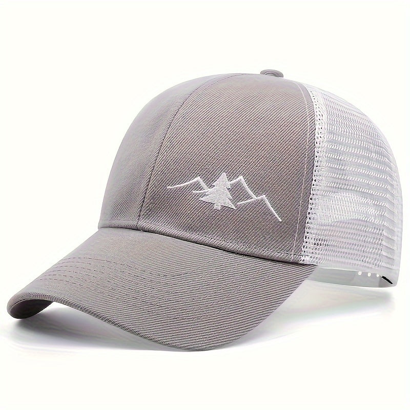 [Breathable Mesh Trucker Hat Outdoor] Trendy Embroidered Trucker Hat, Breathable Mesh Baseball Cap for Outdoor & Skateboarding, Business Business Style