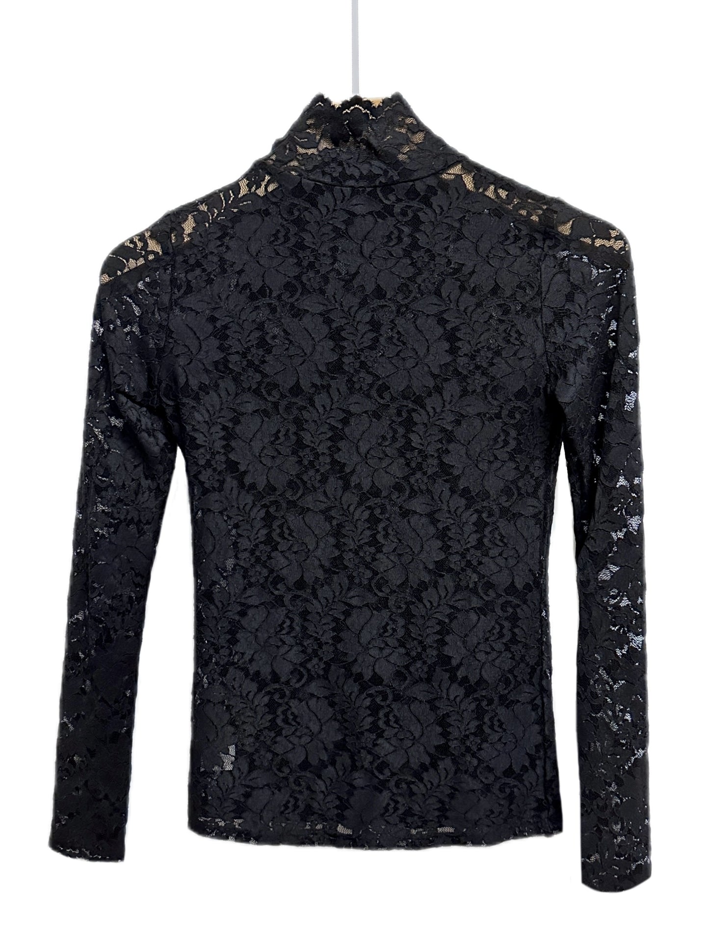 Sexy Lace Mock Neck Long Sleeve Slim Fit Top - Flattering, Breathable, and Comfortable for Spring and Fall - Women's Stylish Clothing for Everyday Wear