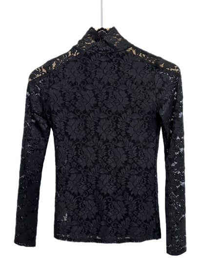 Sexy Lace Mock Neck Long Sleeve Slim Fit Top - Flattering, Breathable, and Comfortable for Spring and Fall - Women's Stylish Clothing for Everyday Wear