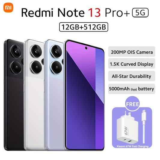 Xiaomi Redmi Note 13 Pro Plus 5G 12G+512G 6.67'' Screen, Unlocked Smartphone, 5000 MAh Battery, 256GB ROM Memory, 8GB RAM, Android 13, MediaTek Dimensity 7200, 4nm Engraved, 8-Cores Up To 2.8GHz