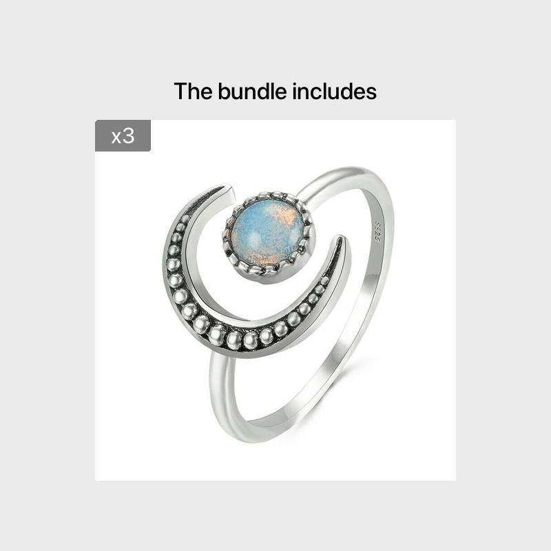 Personality Colorful Moonstone Open Adjustable Ring Temperament Retro Female Hand Accessories