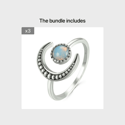 Personality Colorful Moonstone Open Adjustable Ring Temperament Retro Female Hand Accessories