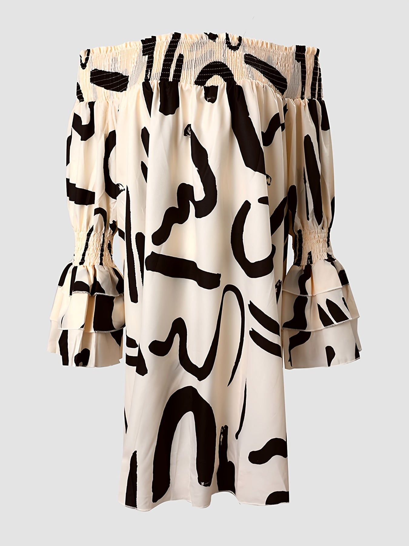 Letter Print Off Shoulder Dress, Loose Long Sleeve Dress, Casual Every Day Dress, Women's Clothing