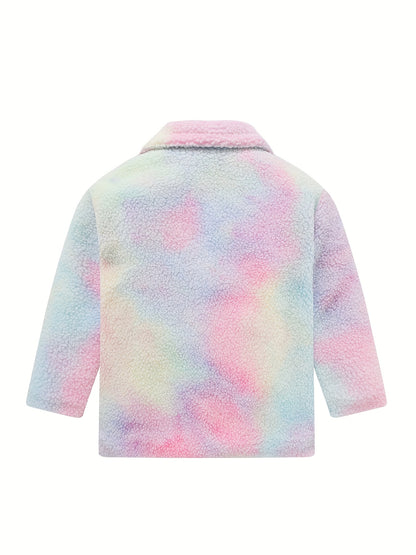 Girls' Cozy Fleece Jacket - Two-Tone Color Block with Plush Lining, Long Sleeves & Button Front, Casual Korean Style Winter Outerwear for Youngsters, Youngsters'S Winter Jacket | Buttonup Front Jacket | Plush Lining Jacket
