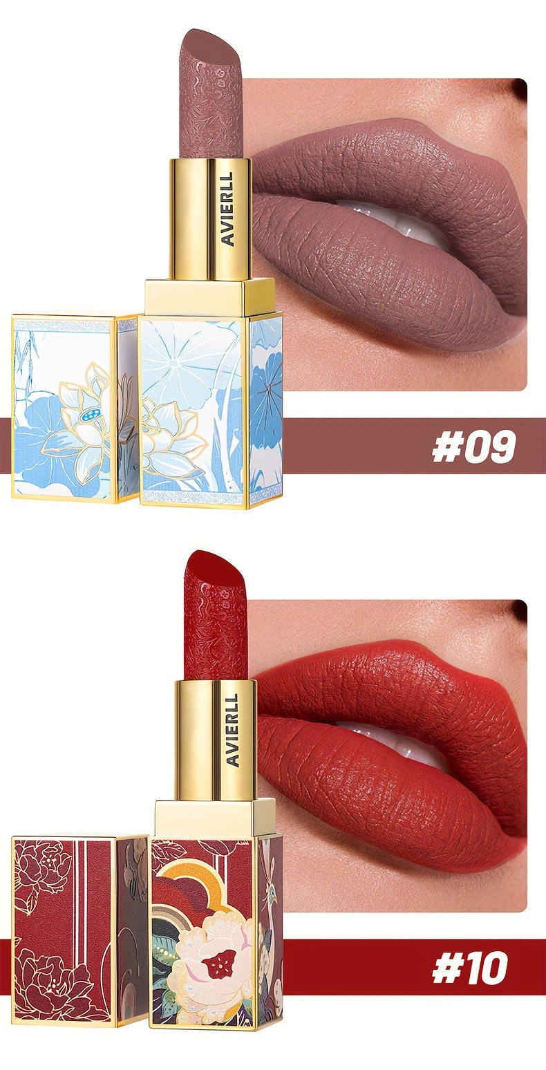 Enchanting Luxurious Matte Velvet Lip Collection - Hydrating, Long-Lasting, Seamless Finish - A Fashionable Chinese Traditional Printed Gift for Women, Perfect for Valentines Day & Lunar New Year Celebrations
