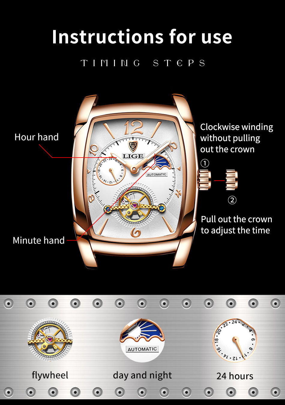 LIGE 2023 Vintage-Inspired Mechanical Men's Watch – Waterproof, Rectangular Leather Timepiece, Perfect Gift